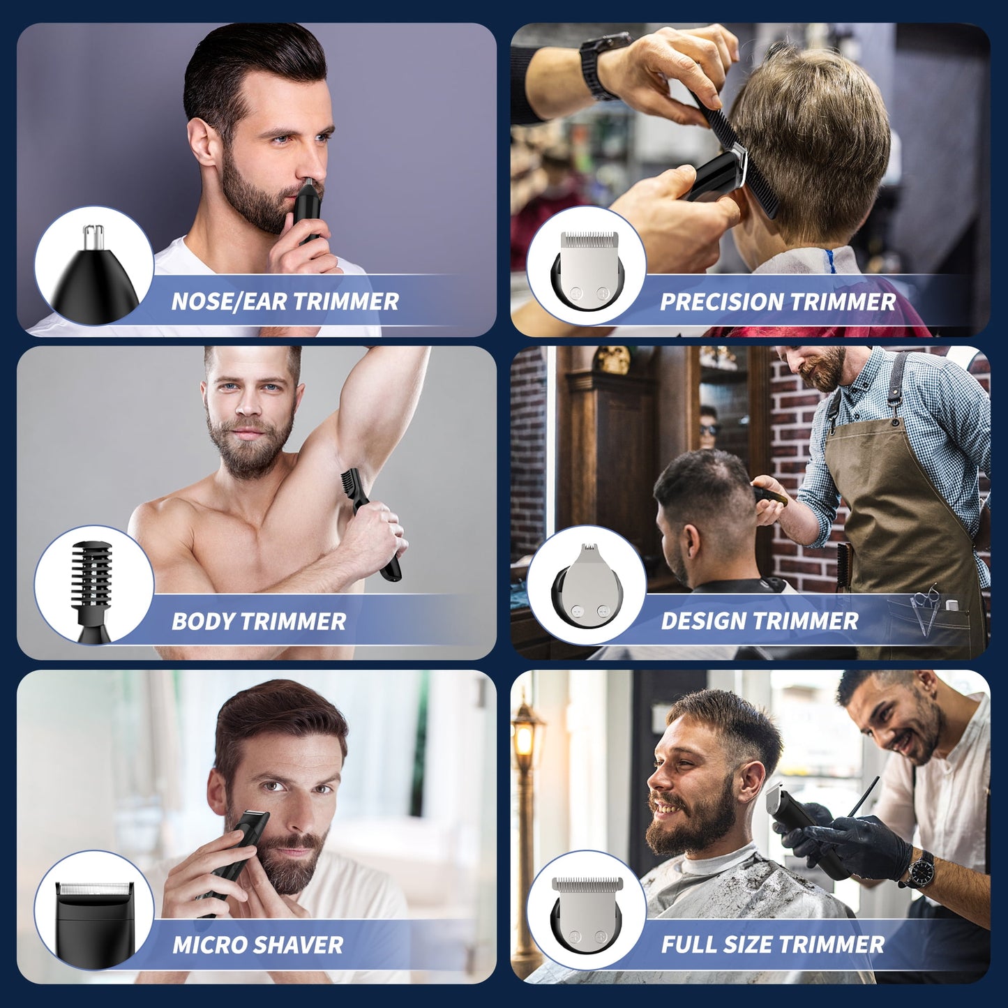 Hair Clipper for Men, All in One Grooming Kit IPX7 Waterproof, Cordless Electric Beard Trimmer, USB Rechargeable Body Mustache Nose Ear Facial Cutting Groomer for Wet/Dry W/ LED Display