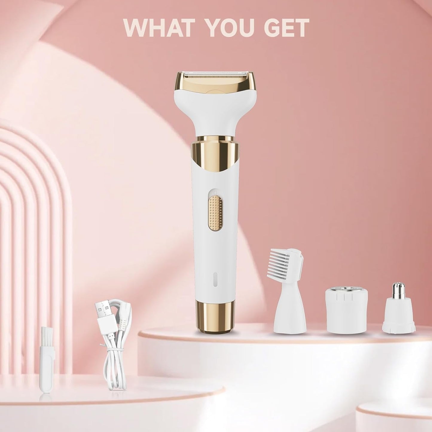 Hoey 4 in 1 Electric Razors for Women, Shaver for Women, Trimmer for Women, Lady Electric Bikini Shaver for Women Pubic Hair,Portable Rechargeable Women Face Shavers for Face, Underarm and Legs