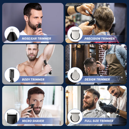 Hair Clipper for Men, All in One Grooming Kit IPX7 Waterproof, Cordless Electric Beard Trimmer, USB Rechargeable Body Mustache Nose Ear Facial Cutting Groomer for Wet/Dry W/ LED Display