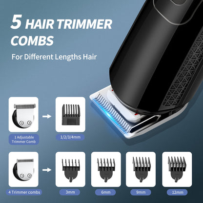 Hair Clipper for Men, All in One Grooming Kit IPX7 Waterproof, Cordless Electric Beard Trimmer, USB Rechargeable Body Mustache Nose Ear Facial Cutting Groomer for Wet/Dry W/ LED Display