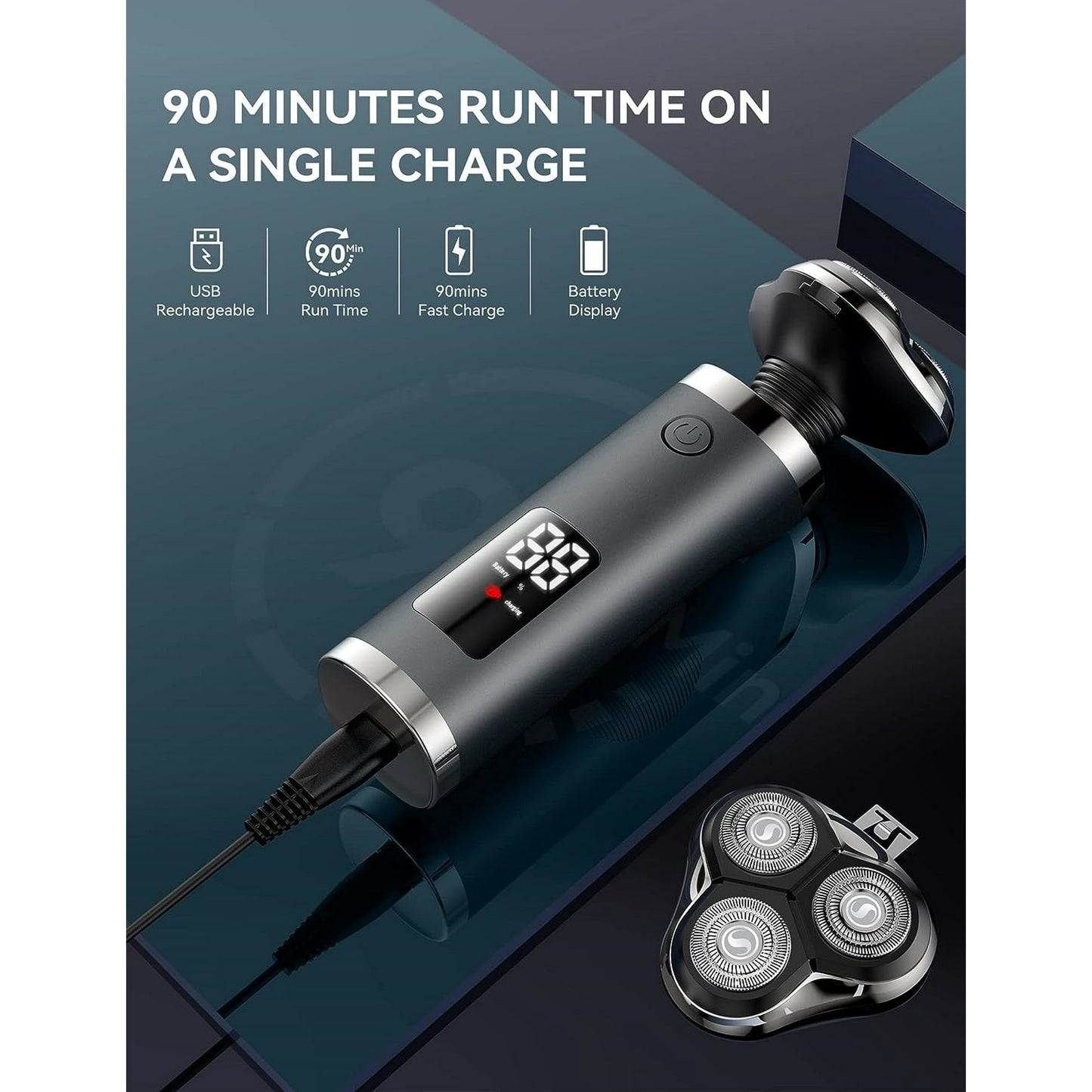 Hoey Electric Shaver Razor for Men, 3 in 1 Men’s Cordless LED Display IPX7 Waterproof Facial Nose Hair Beard Trimmer Grooming Haircut Kit with Wet Dry Rechargeable Use