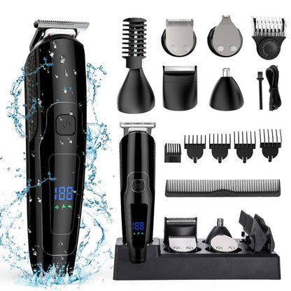 Hair Clipper for Men, All in One Grooming Kit IPX7 Waterproof, Cordless Electric Beard Trimmer, USB Rechargeable Body Mustache Nose Ear Facial Cutting Groomer for Wet/Dry W/ LED Display