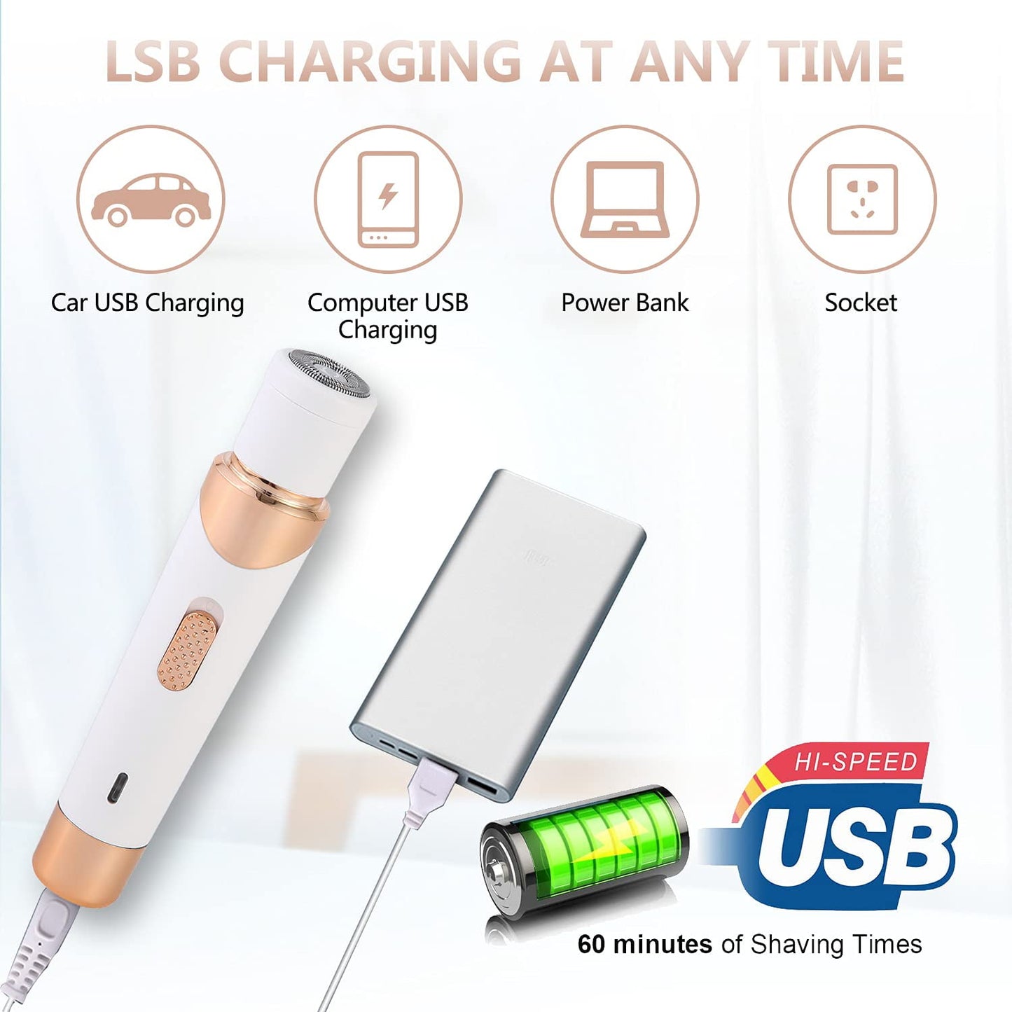 Hoey 4 in 1 Electric Razors for Women, Shaver for Women, Trimmer for Women, Lady Electric Bikini Shaver for Women Pubic Hair,Portable Rechargeable Women Face Shavers for Face, Underarm and Legs