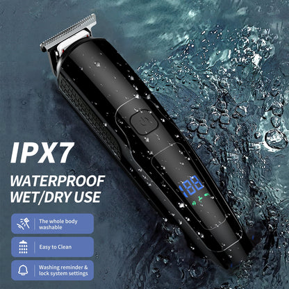 Hair Clipper for Men, All in One Grooming Kit IPX7 Waterproof, Cordless Electric Beard Trimmer, USB Rechargeable Body Mustache Nose Ear Facial Cutting Groomer for Wet/Dry W/ LED Display