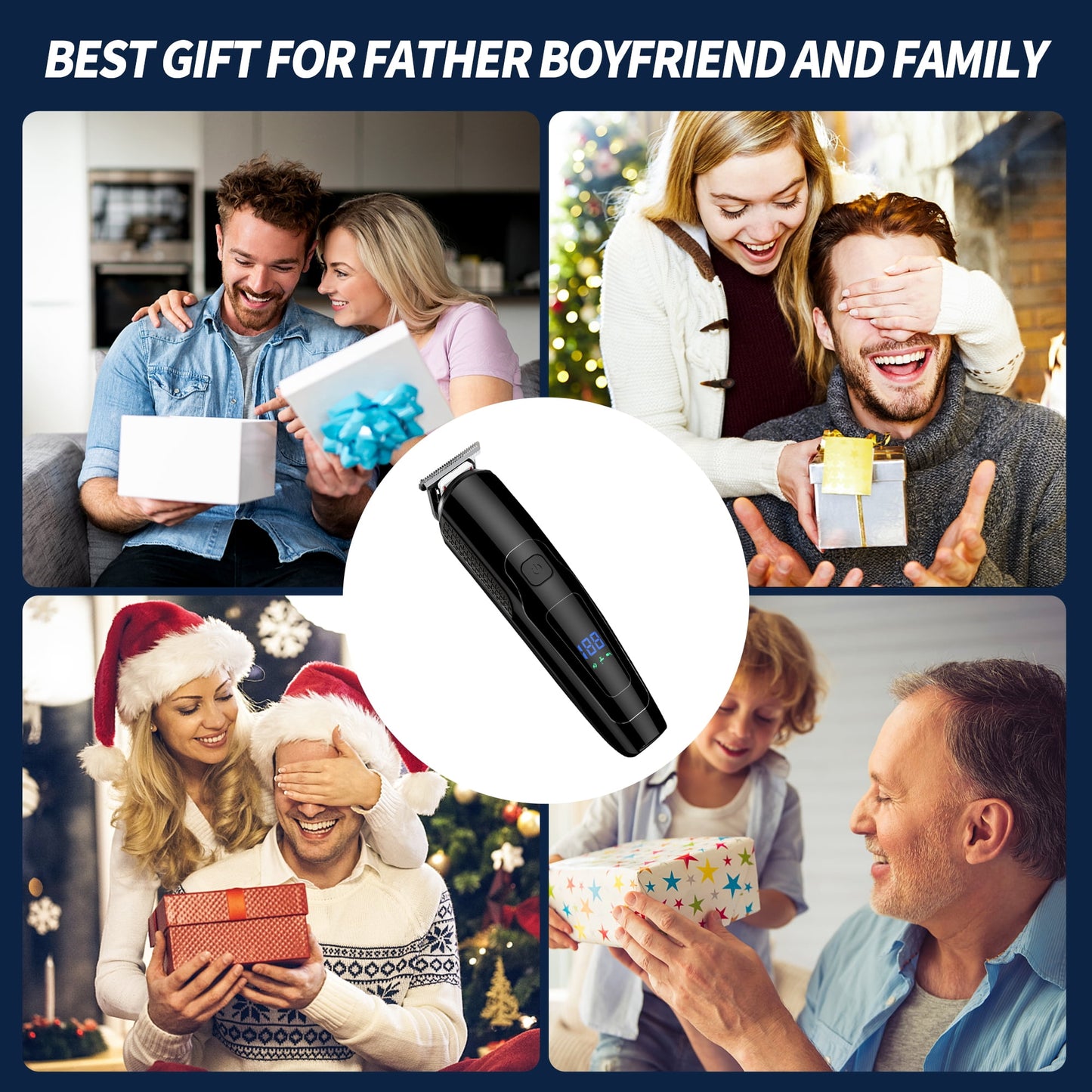 Hair Clipper for Men, All in One Grooming Kit IPX7 Waterproof, Cordless Electric Beard Trimmer, USB Rechargeable Body Mustache Nose Ear Facial Cutting Groomer for Wet/Dry W/ LED Display