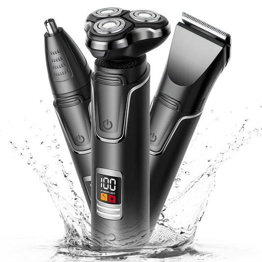 Hoey Electric Shaver Razor for Men, 3 in 1 Men’s Cordless LED Display IPX7 Waterproof Facial Nose Hair Beard Trimmer Grooming Haircut Kit with Wet Dry Rechargeable Use